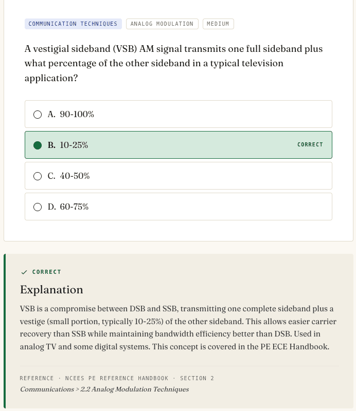 Stamp Prep practice question showing the correct answer, a worked explanation, and a reference handbook citation